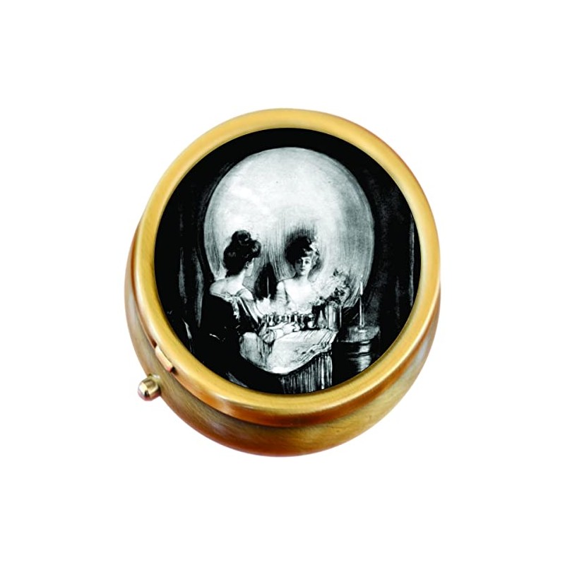 All is Vanity Skeleton Skull Brass Pill Box