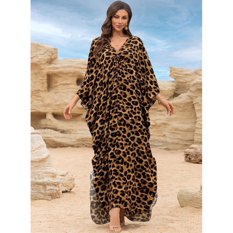 Yanziliu Women Kaftan Dresses Plus Size V-Neck Batwing Sleeves Beach