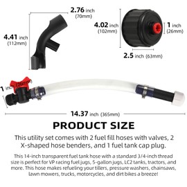 Calvana Fuel Jug Hose 3044 Replacement Kit with 2 Fuel Hoses with Valve, 2 X-Shaped Hose Benders, Tank Cap Plug, Compatible with VP Racing Fuel Jug, 5.5 and 10 Gallon Fuel Cans, Dirt Bike Accessories