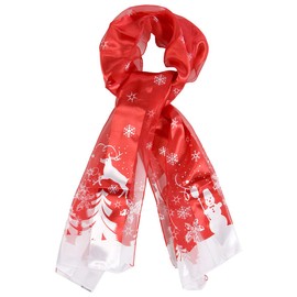 SERENITA Satin Lightweight Scarf Wraps, for Christmas Holiday, Square Silk Feel Scarves, Snowy Red