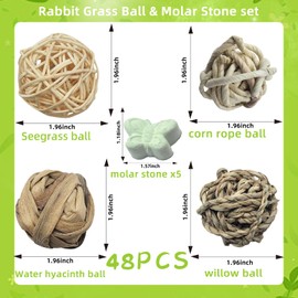 48PCS Small Animal Play Ball Toy Rabbit Chew Gnawing Toys Grass Ball Pet Cage Accessories for Hamsters Gerbils Bunny Rabbits Guinea Pigs