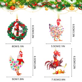 4 Pcs Funny Acrylic Christmas Chicken Ornament Set, Christmas Chicken Ornaments, Christmas Tree Decorations Christmas Ornament, Chicken Christmas Hanging Ornaments (B)