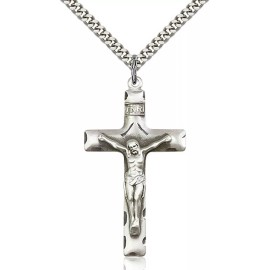 Bliss Sterling Silver Catholic Cross Crucifix Medal Pendant Necklace 24" Chain GiftBox