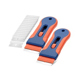 Bates- Razor Blade Scraper Tool, 2 Pack, 30 Extra Steel Blades, Anti-Slip Ergonomic Handle Design, Razor Scraper Set for Cleaning Window, Paint, Oven, Glass, Stove