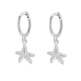 SILBERTALE S925 Sterling Silver Starfish Hoop Dangle Earrings Silver Trendy Beach Jewelry for Women