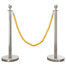 Mirror Crown Top Rope Stanchion in 3 pcs Set, VIP Crowd Control (60" Yellow/Gold Braided)