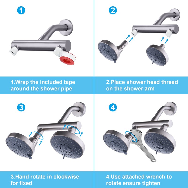 AZOS Double Shower Head with Shut-Off Valve, Bathathroom High Pressure