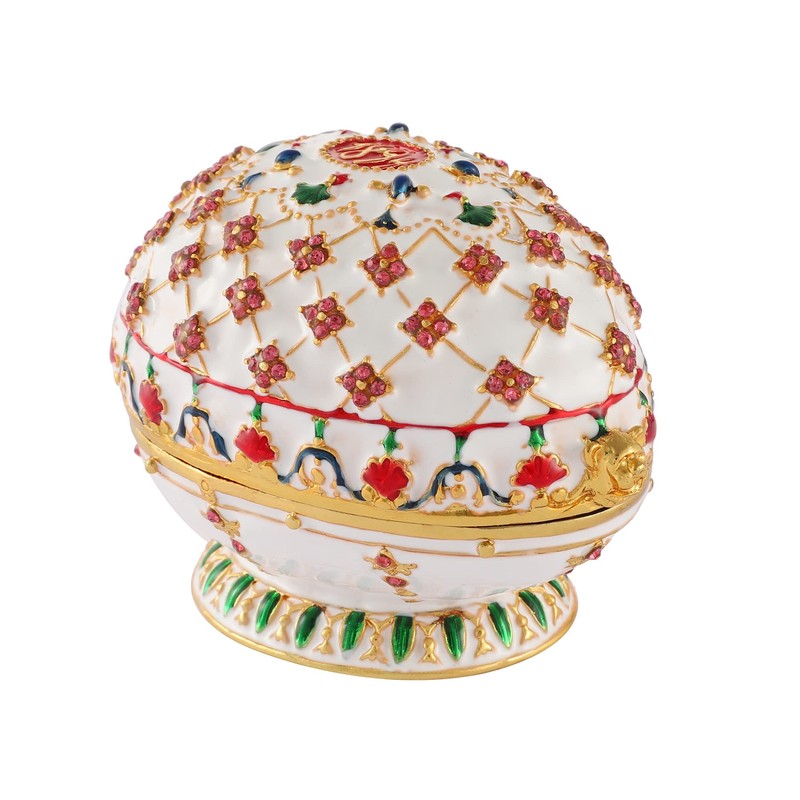 QIFU Hand Painted White Easter Egg Figurine Trinket Box Hinged,