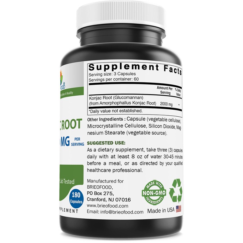 Brieofood Konjac Root Glucomannan 2000 mg per Serving - 180