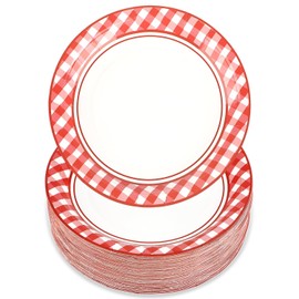 ktxaby 100 Pcs Red and White Checkered Plates,Disposable 7 Inch Plaid Paper Dessert Plates,Dinnerware for Camp Barbecues,Bachelorette,Birthday Party Supplies,Serves 100 Guests