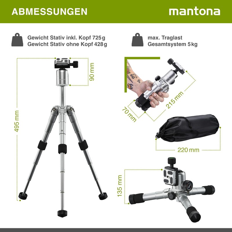 Mantona Kaleido 21185 Mini Photo/Table/Travel Tripod with Ball Head with