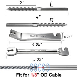 Steel DN Mate 100 Pack T316 Stainless Steel Right&Left Handed Thread Swage Lag Screws for Wood Post of 1/8" Steel Cable Railing Kit, Cable Railing Hardware, DIY Deck Railings, Wrench Include-DM50