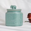 LONG QUAN CELADON Ceramic Food Storage Jar with Elephant Lid,