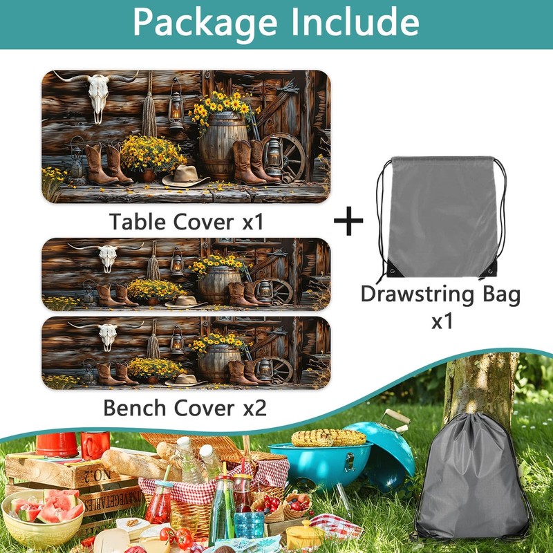 Wathon Picnic Table Cover with Bench Covers Western Cowboy 6FT