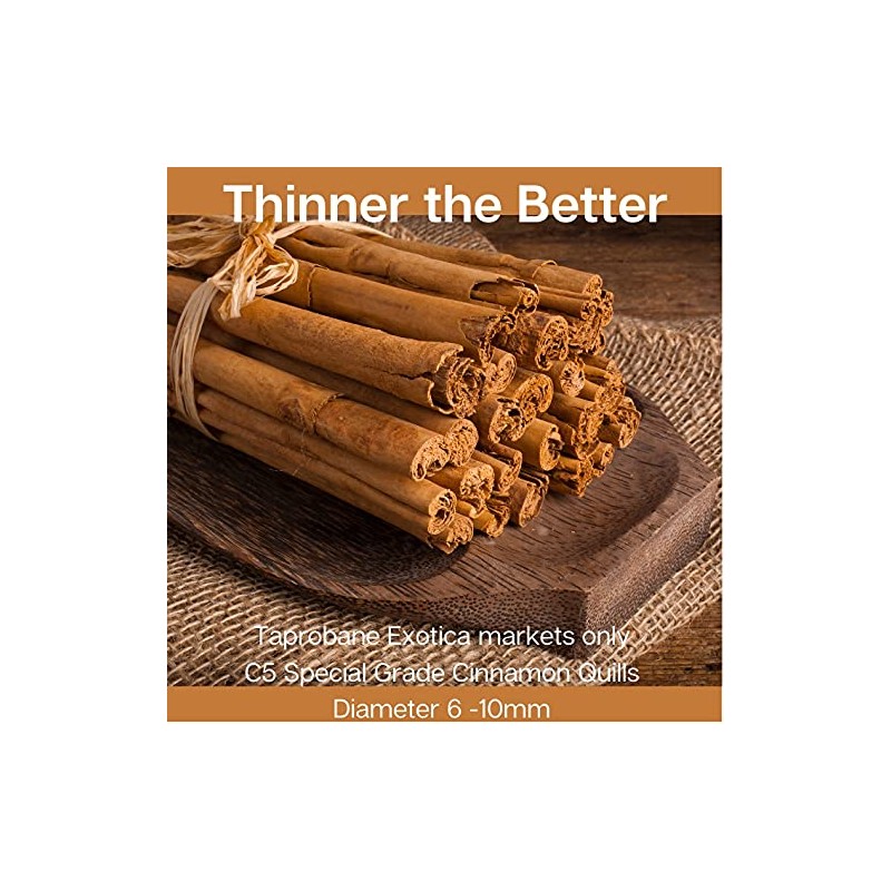 TAPROBANE EXOTICA Premium Quality Ceylon Cinnamon Quills (Sticks) C5 Special