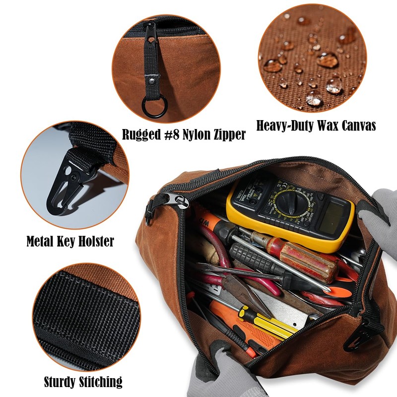 WELKINLAND 2-Pack Heavy-Duty Waxed Canvas Tool Pouches, 14-Inch Zippered Tool