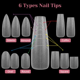 LIONVISON Coffin Nails Tips Long: No C Curve GuideLines Nail Tips for Acrylic Nails, Full Cover Press on Nail tips, Full Matte Fake Nail Extension Tips for Beginners DIY Nail Salon, 12Sizes, 240PCS