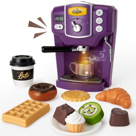 Toylink Toy Coffee Maker for Kids with Sound and Lights, Purple Kids Coffee Playset Pretend Play Kitchen Accessories with Cups & Play Food, Toddler Toys Birthday Gifts for 3 4 5 6 Years Old Girls Boys