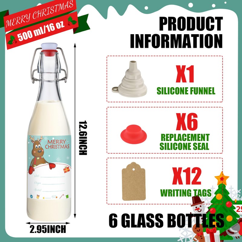 Sieral 6 Set Coquito Bottles 16 oz Christmas Swing Top