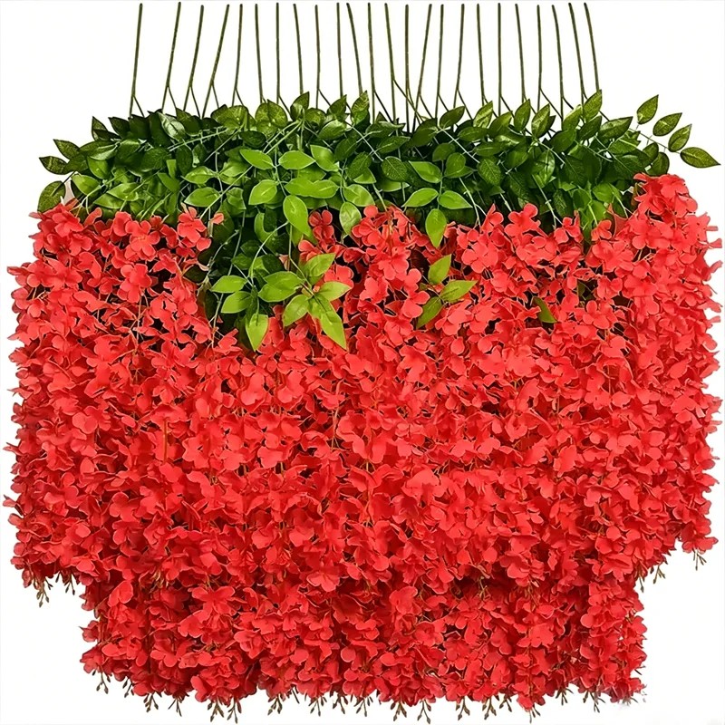 12-Piece Artificial Wisteria Vine Set – Hanging Silk Faux Flowers