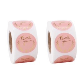 2 Roll 1Inch Thank You Stickers, Small Pink Bronzing Personalizados Sticker for Small Business, Packaging, Envelope, 500Pcs Each Roll