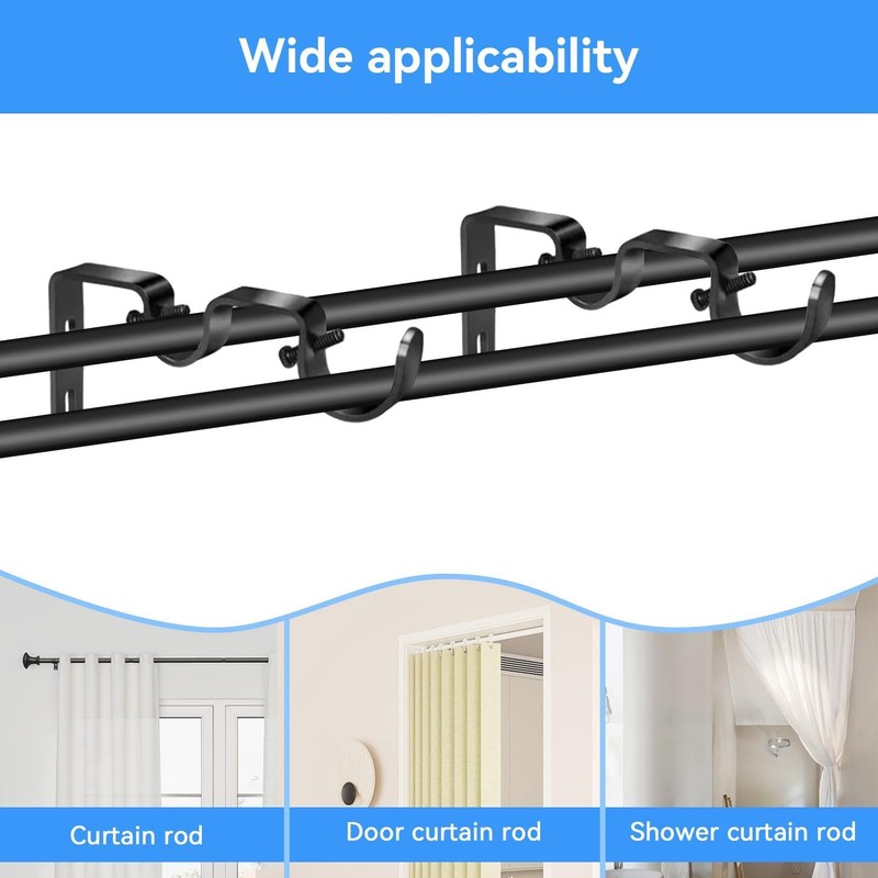 Black Curtain Rod Bracket, 3Pcs Double Curtain Rod Bracketsheavy Duty