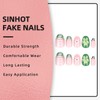SINHOT Almond Press on Nails Short - Green Flower Fake