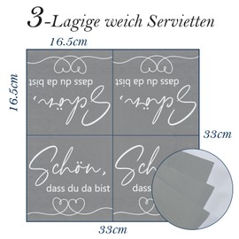 WenmthG Pack of 40 Napkins with Saying 'Schön dass du da bist' for Birthday, Wedding, School and Party - 3-Ply Soft Napkins 33 x 33 cm - Napkins Birthday Woman Man