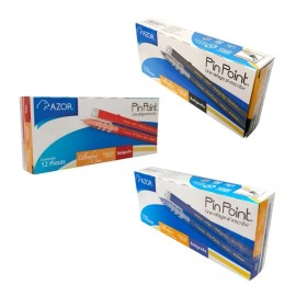 Kit Plumas Lapiceros Azor Pin Point Punto Ultrafino 36 Pzs Transparente Negro/azul/rojo