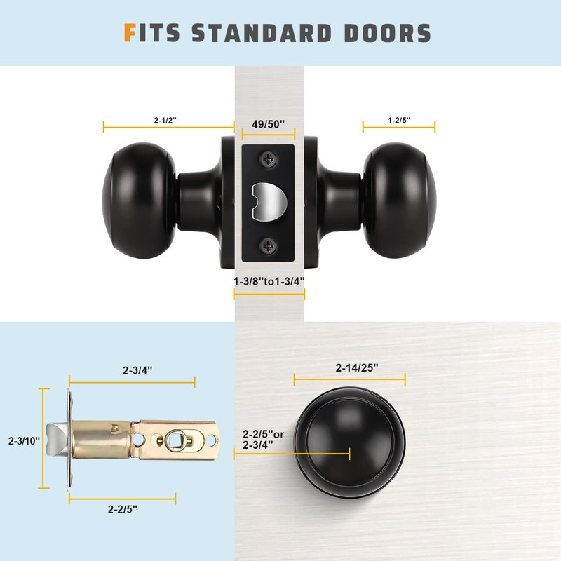 KNOBWELL 8 Pack Black Door Knob for Hallway and Closet,