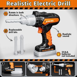 KidBloom Kids Tool Set with Toy Drill, 44 Pcs Construction Tools with Tool Box and Vest, Toys for 3 4 Year Old Boys Gifts