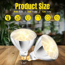 Zenhagu 250W R40 White Heat Lamp Bulbs (4-Pack), Infrared Heat Bulbs, Infrared Therapy Bulbs for Bathroom, Sauna, Pets & Chickens, 2,000 Hour Rated, E26 Base