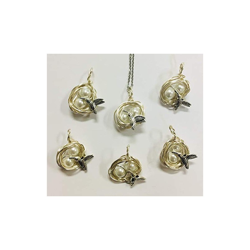 Hummingbird Nest Pendant with 2 White Pearl Eggs on a