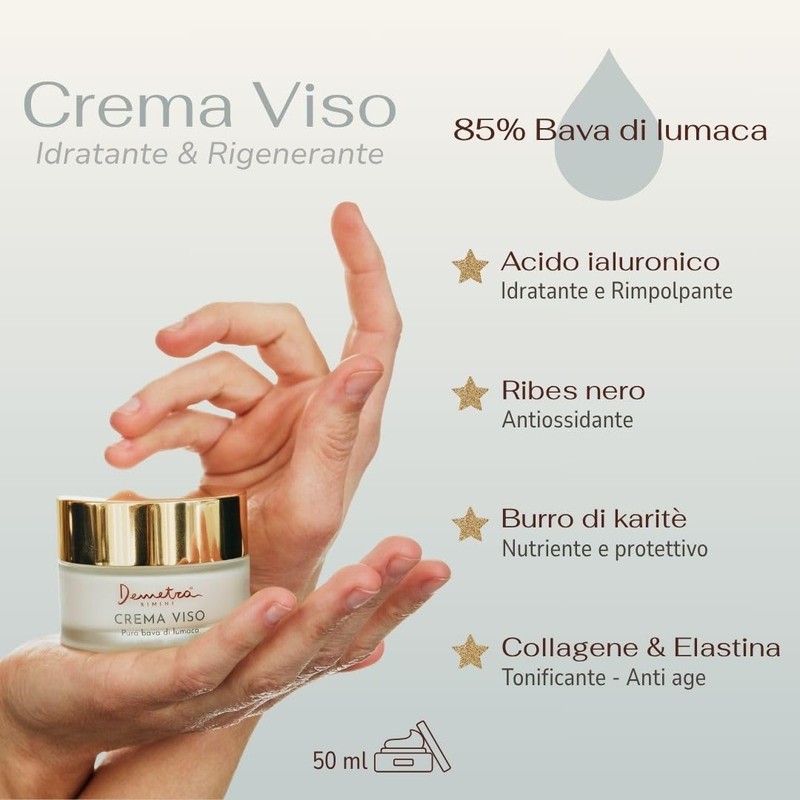 Demetra Regenerierende Gesichtscreme mit Schneckenschleim 85%, Hyaluronsäure, Bio-Schwarze Johannisbeere, Bio-Sheabutter,