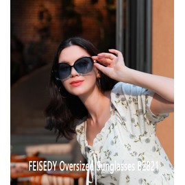 FEISEDY Women's Fashion Sunglasses, Oversized Square Frame with Pearl Sparkling, Polarized UV Protection B2821