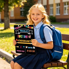 My First Day of School Sign - 10"x14" Reusable and Erasable Double Sided Wooden 1st Day of School Chalkboard Signs Back to School Keepsake Photo Prop Board