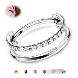 BodyBonita G23 Titanium Cartilage Earring Stacked Clicker 16G CZ Double/Triple Septum Piercing Conch Shmuck Tragus Daith Helix Earrings Nose Ring Hoop Earrings for Women Men Silver/Gold 8/10/12 mm,