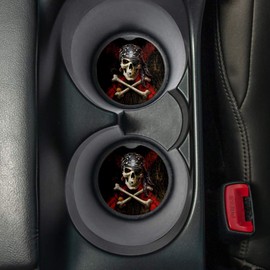 Anne Stokes Pirate Skull | Car Coasters for drinks Set of 2 | Perfect Car Accessories with absorbent coasters. Car Coaster measures 2.56 inches with rubber backing.