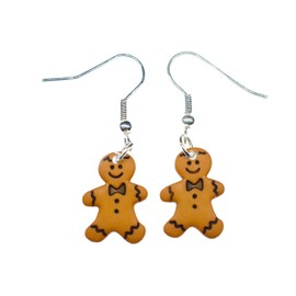 Miniblings Gingerbread Man Earrings Christmas Xmas Gingerbread Pastry Button Brown Handmade Fashion Jewellery I Earrings Silver Plated, Plastic Cotton