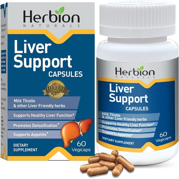 Herbion Naturals Liver Support Herbal Blend with Milk Thistle, Supports Healthy Liver Function, Promotes Detoxification, Supports Appetite, 60 Vegicaps