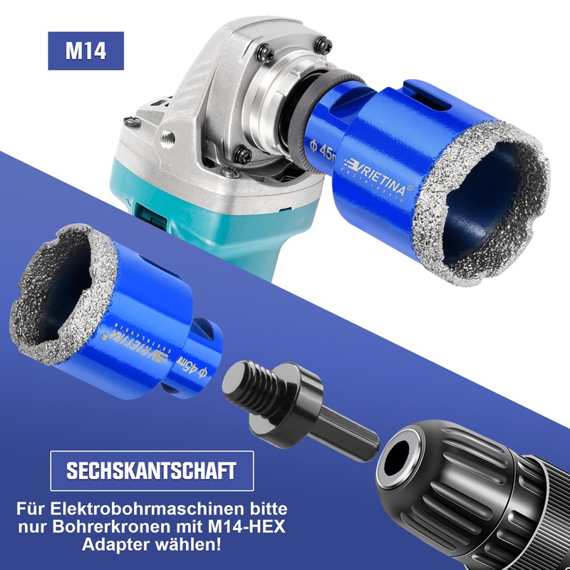 5 x Diamond Tile Drill Bits HV 10000+ Hardness, 6|6|8|10|20
