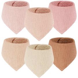 Yukkidds Baby Bibs 100% Muslin Cotton Dribble Bibs Soft and Absorbent for Newborn Toddler from 0-36 months 6 Pack Pink&Khaki