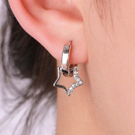 TseenYi Star Huggie Hoop Earrings Silver Star Dangle Drop Earrings Cz Star Hoop Drop Earrings Shine Cz Crystal Hoop Earrings Tiny Star Huggie Earrings Jewelry for Women and Girls Gifts