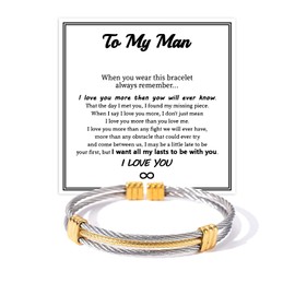 To My Man Bracelet Stainless Steel Twisted Cable Adjustable Cuff Bangle Bracelet Birthday Inspirational Gifts for Husband Boyfriend