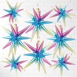 PARTY DRAGON 8pcs Rainbow Star Foil Balloons, 27 & 22 Inches, Exploding star balloons for Birthdays, Baby Showers, Wedding & Anniversary Parties