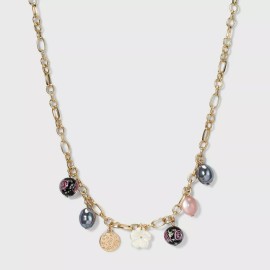 A New Day Necklace Simulated Pearl and Floral Charm