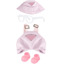 6.7in/17cm Doll Clothes Set, 4 PCS Fashion Outfit Includes Hat, Bib Pants, Glasses, Shoes, Cute Collectible Doll Accessories Unique Style (Pink)