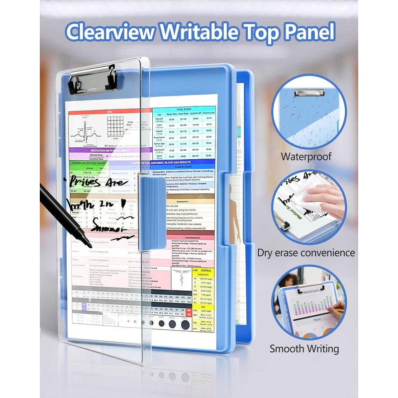 Clearview Clipboard with 2 Storage, Dry Erase 8.5x11 Heavy Duty