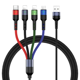 USAMS Multi Charging Cable 2Pack 4FT 4 in 1 Nylon Braided USB Fast Charging Cord Adapter Type C Micro Port Compatible Cell Phones Tablets and More