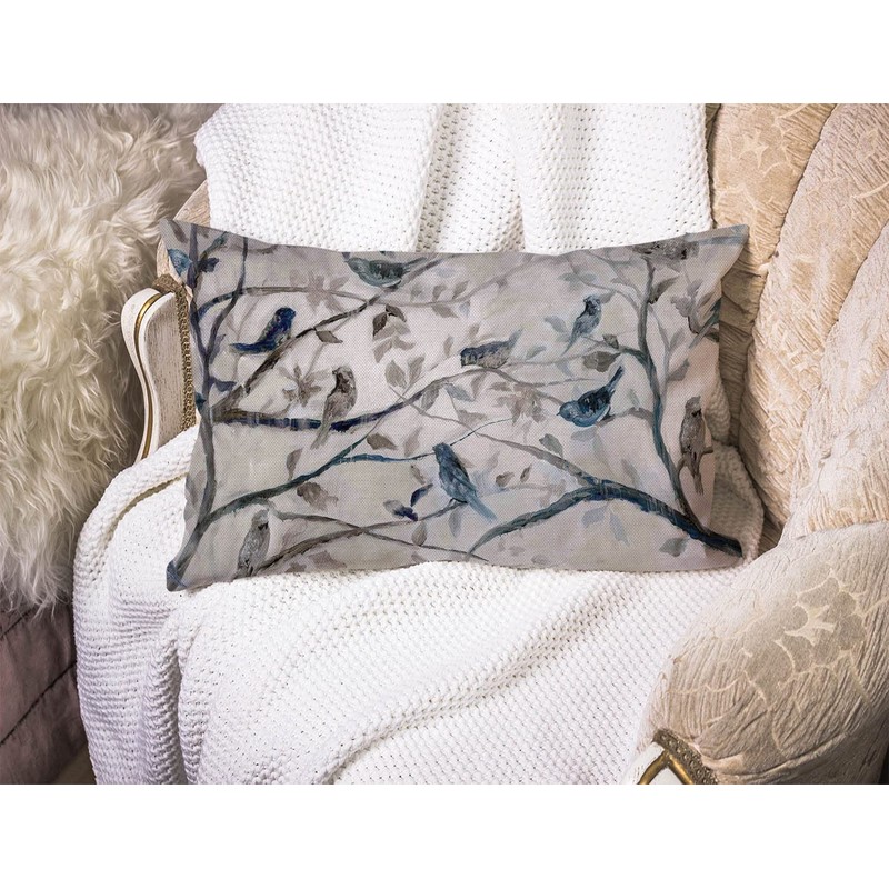 BGBDEIA Cushion Cover Ink Painting Blue Grey Lovely Birds branch